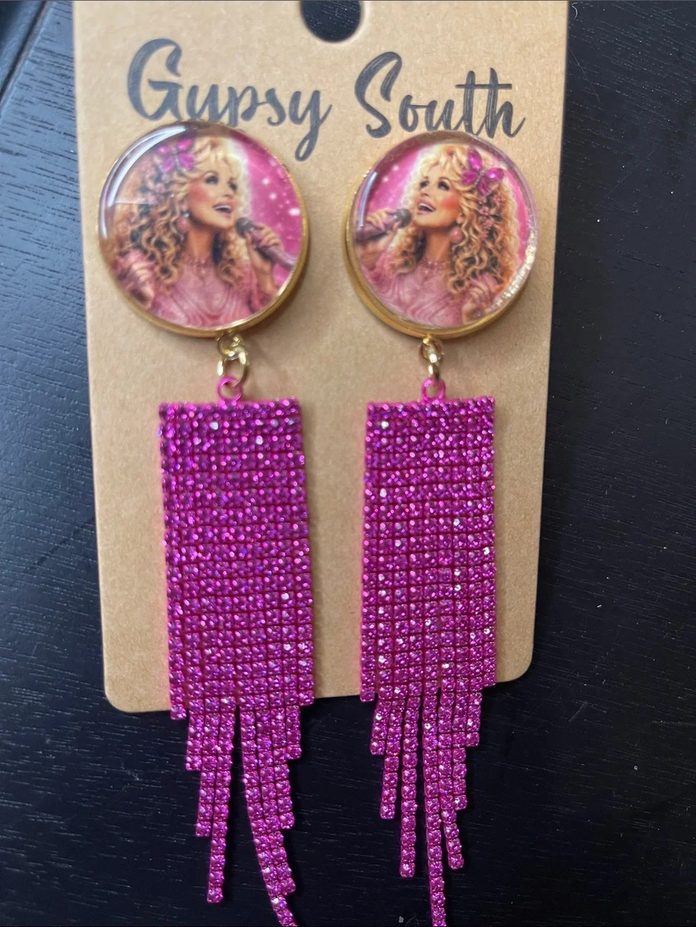 Dolly Pink Rhinestone Fringe Drop Earrings Gypsy South